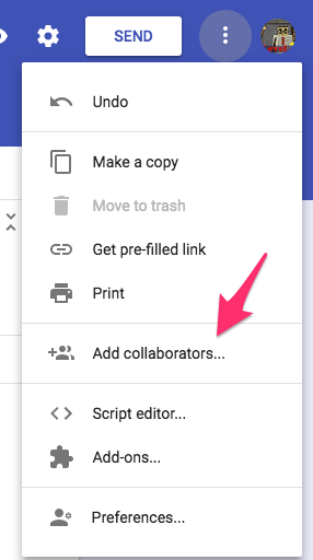 Add collaborators option in Google Forms