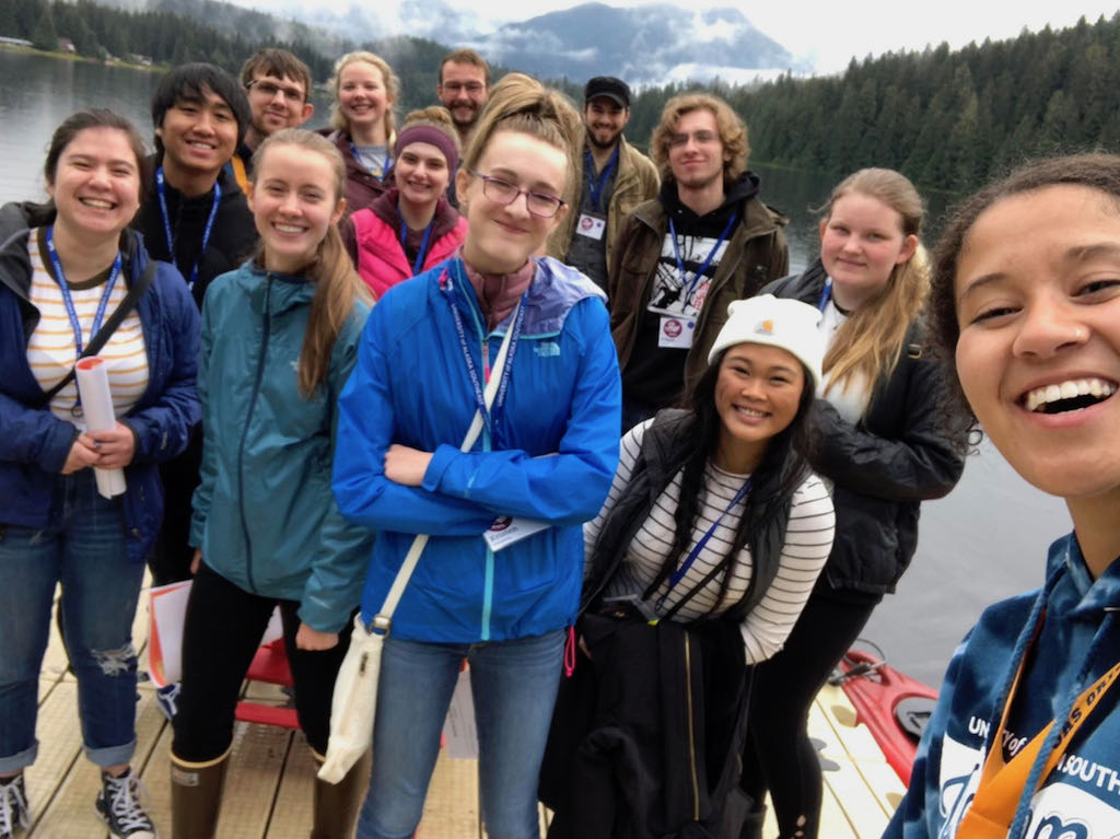 Student Orientation tour group on the UAS Auke Lake dock — Credit: Brittni Wisner
