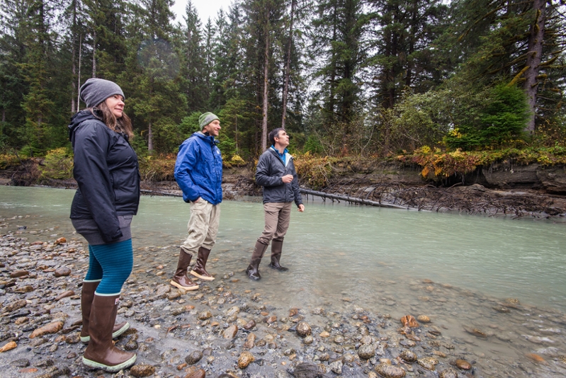 Scientists LeeAnn Munk and Eric Klein with UAS professor Jason Fellman