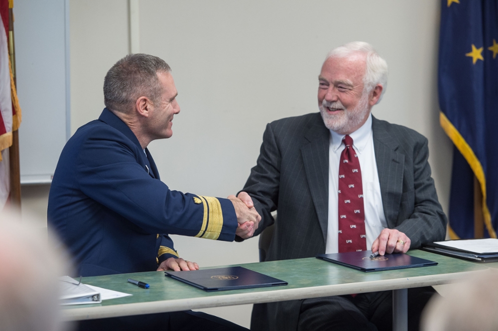 USCG District 17 Commander Rear Admiral Michael McAllister and Chancellor Rick Caulfield (credit: Michael Penn)