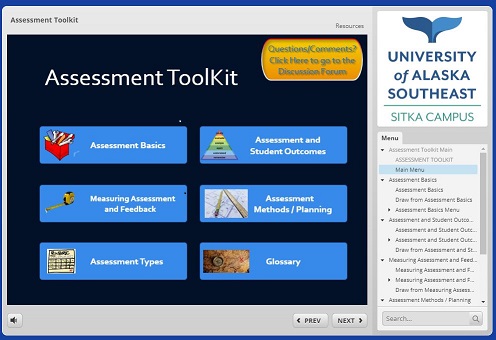 UAS Assessment Toolkit main menu