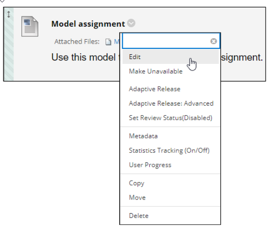 the drop-down menu for editing items and files