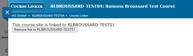 Screenshot of unlinking courses with the UAS tool