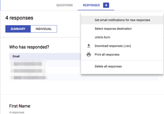 Get email notifications through the form
