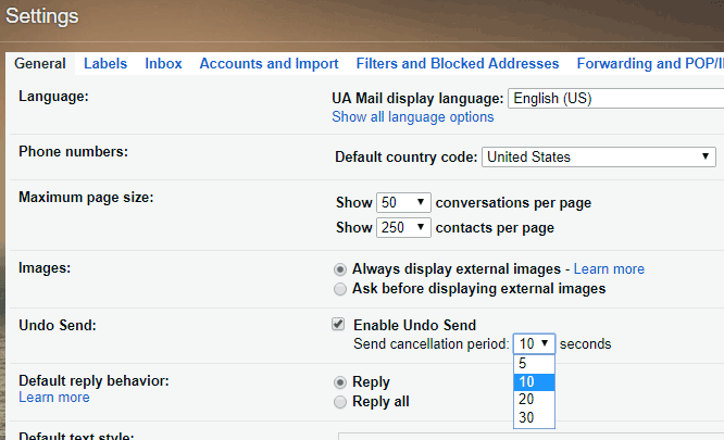 Google Delay Outgoing Messages Settings