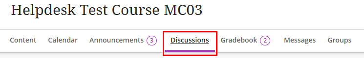 Discussions link in Blackboard Ultra top navigation menu