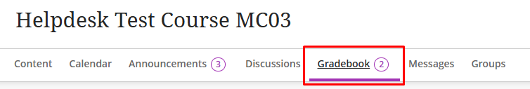 Gradebook link in Blackboard Ultra top navigation menu