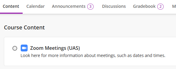 Select Zoom Meetings (UAS) from the top navigation menu