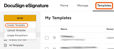 Select Templates at the top of the screen and then click the New button. Then select Create Template directly under the New button.