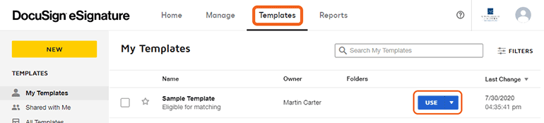 The templates tab. Select the blue button to use your premade template.