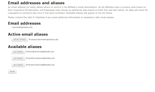 UAS Email Aliases: creation and utilization