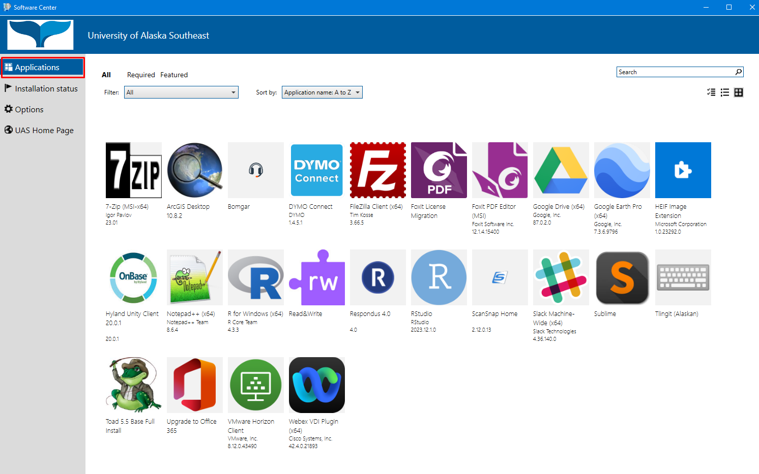 Review the software available to you from the Software Center Applications menu.