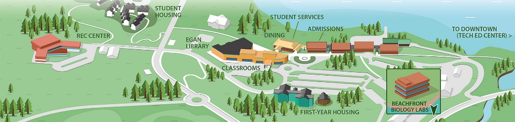 Stylized map of Juneau Auke Bay campus
