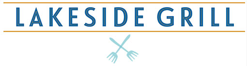 Lakeside Grill banner, includes an image of two forks intersecting below the words